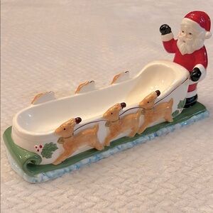 Vintage Rare Unique 1984 Ron Gordon Santa Reindeer Sleigh Ceramic Dish Christmas
